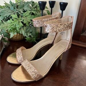 Bella Marie Glittery Gold Ankle Strap Heels